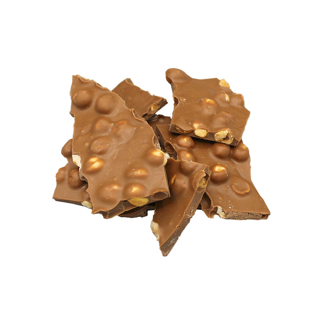 Brokken melkchocolade met hazelnoten, +/- 190 gram